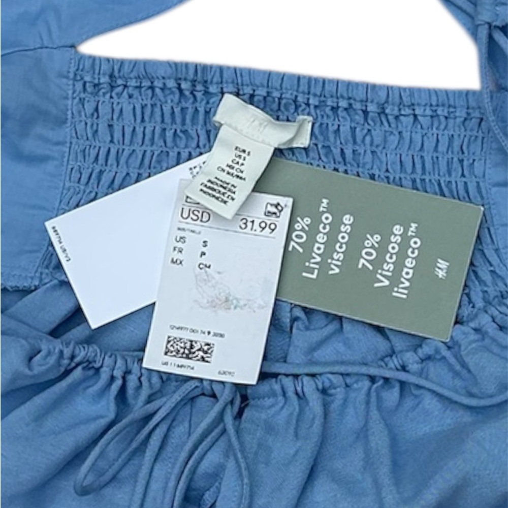 H&M NWT Linen-Blend Light Blue Mini Dress Size:S - Picture 7 of 7